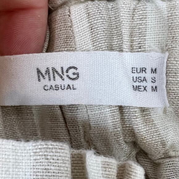 MNG Casual 100% Linen Striped Paperbag Shorts Cream Womens Small - Picture 4 of 6
